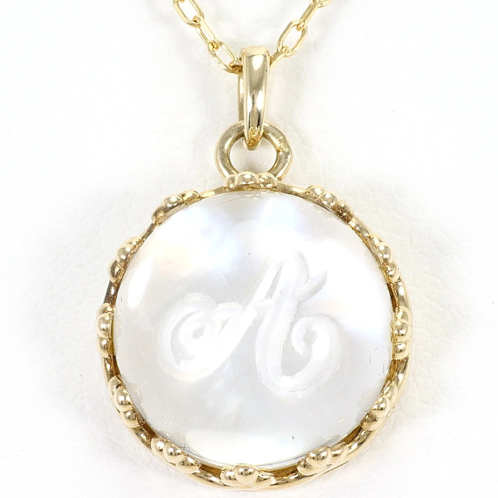 K10 10K YG Yellow Gold Necklace with Crystal and Shell, Total Weight 3.6g, 39...